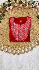 RED SHORT KURTHI WITH NECK ROUND DESIGNS (SU- 62)